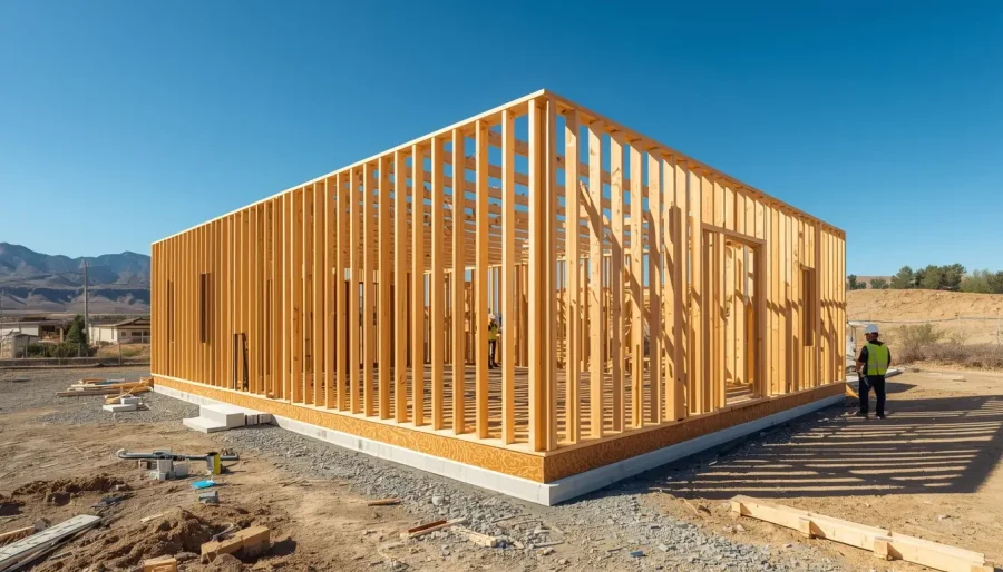 estructura de madera sólida en vivienda modular